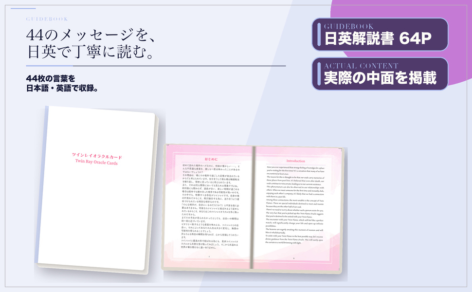 日英解説書の表紙と実際の見開きページ